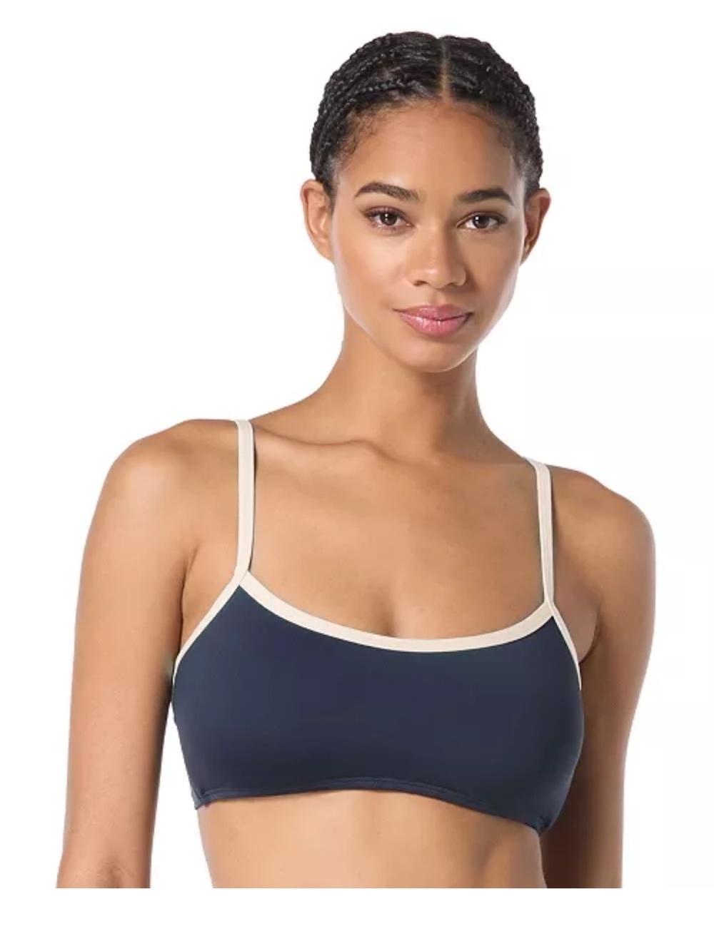 kate spade new york Women's Contrast-Trim Bralette Bikini Top Navy & White Small